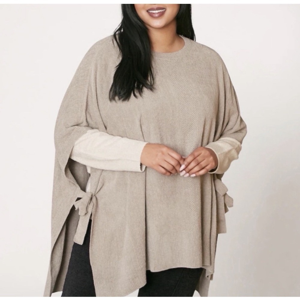 Barefoot Dreams Sweater Womens‎ Medium Cozy Chic Ultra Life Knit Poncho Hi Low